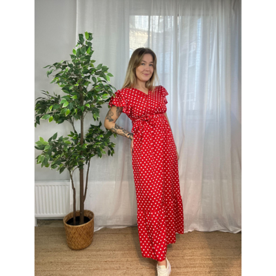 Maxi kjole 980 - Red/dots