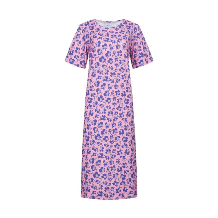 Alma t-shirt kjole - Pink purple flower