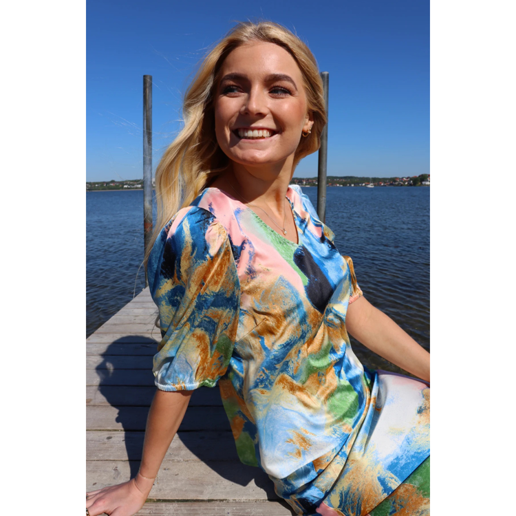 Pam bluse - Blue gold marble