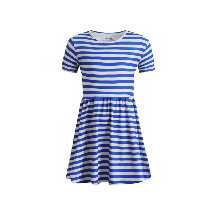 Alma babydoll kjole - Stripe ivory cobolt