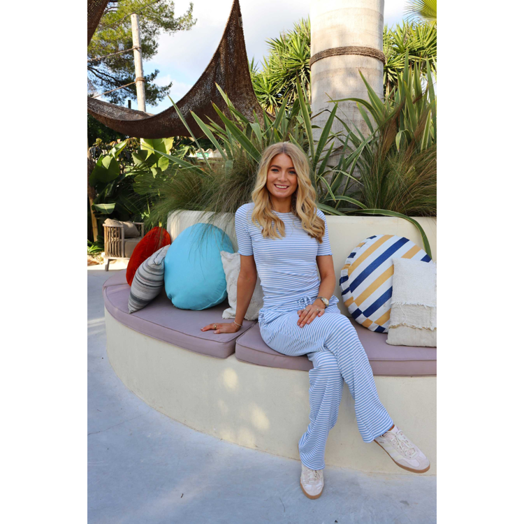 Natalia straight buks - Light blue white stripe