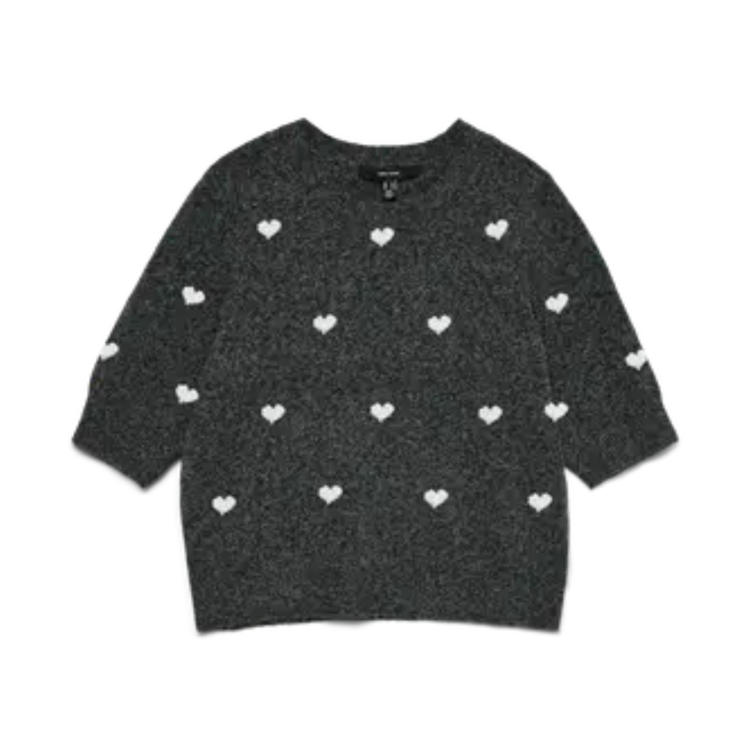 Vmdoffy kortærmet strik - Dark grey melange/w whit