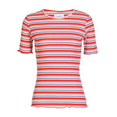 Natalia t-shirt - Creme orange blue stripe