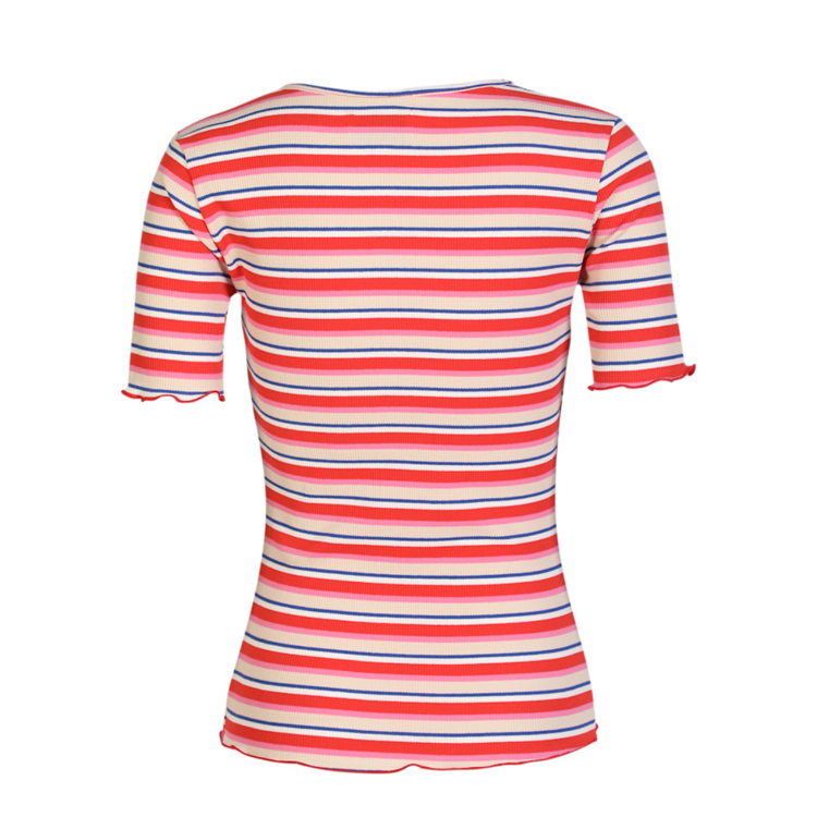 Natalia t-shirt - Creme orange blue stripe