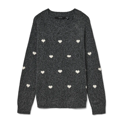 Vmdoffy strik - Dark grey melange/w. white heart