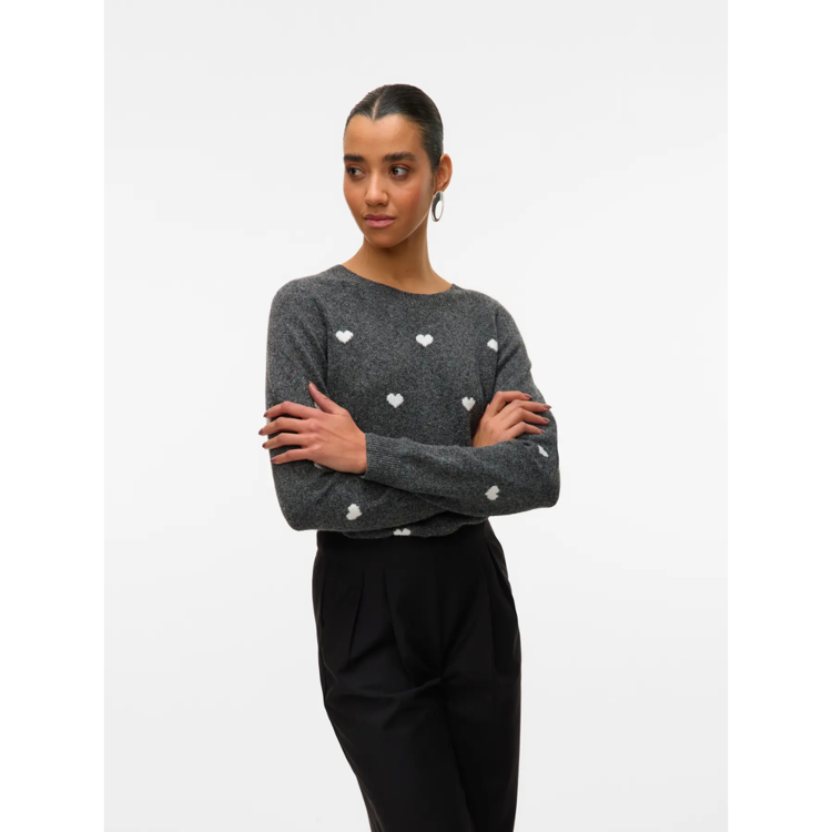 Vmdoffy strik - Dark grey melange/w. white heart