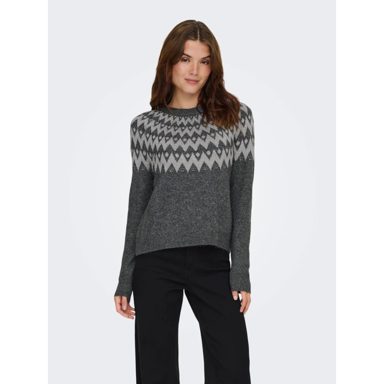 Onlfry strikbluse - Dark gey melange/silver glitte