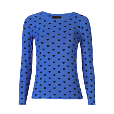 Mesh bluse - Electric blue black hearts