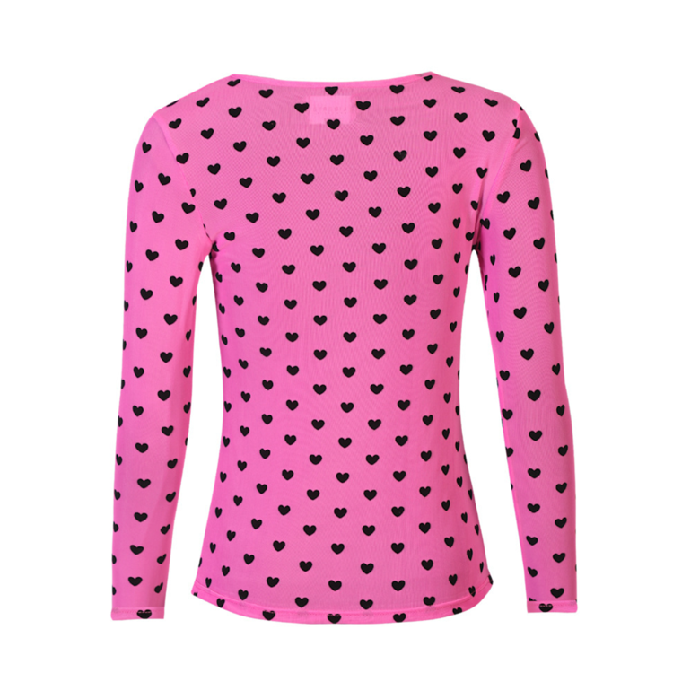 Mesh bluse - Pink black heart