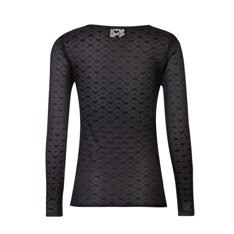 Isa mesh bluse - Black small big hearts